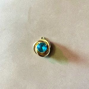 Vintage Signed Coro Round Blue Rhinestone Gold Tone Brooch Pin